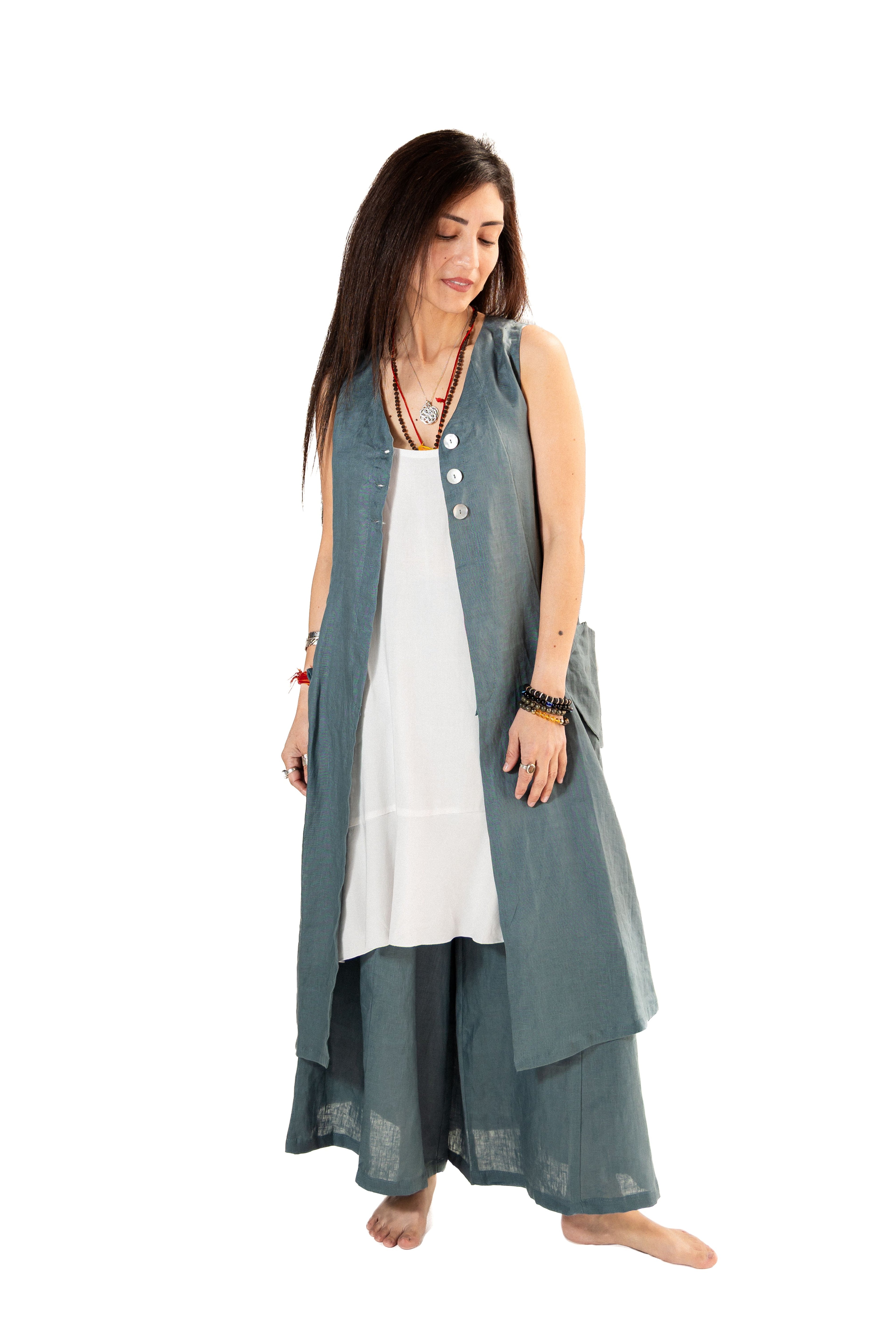 Long Vest - Pockets Linen