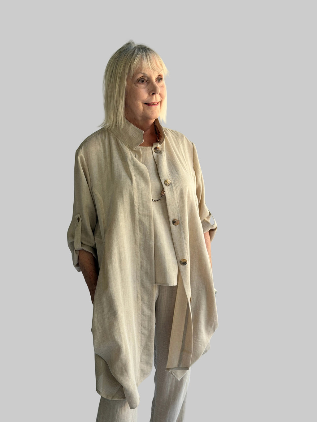 Hidden Button Long Jacket Fridaze