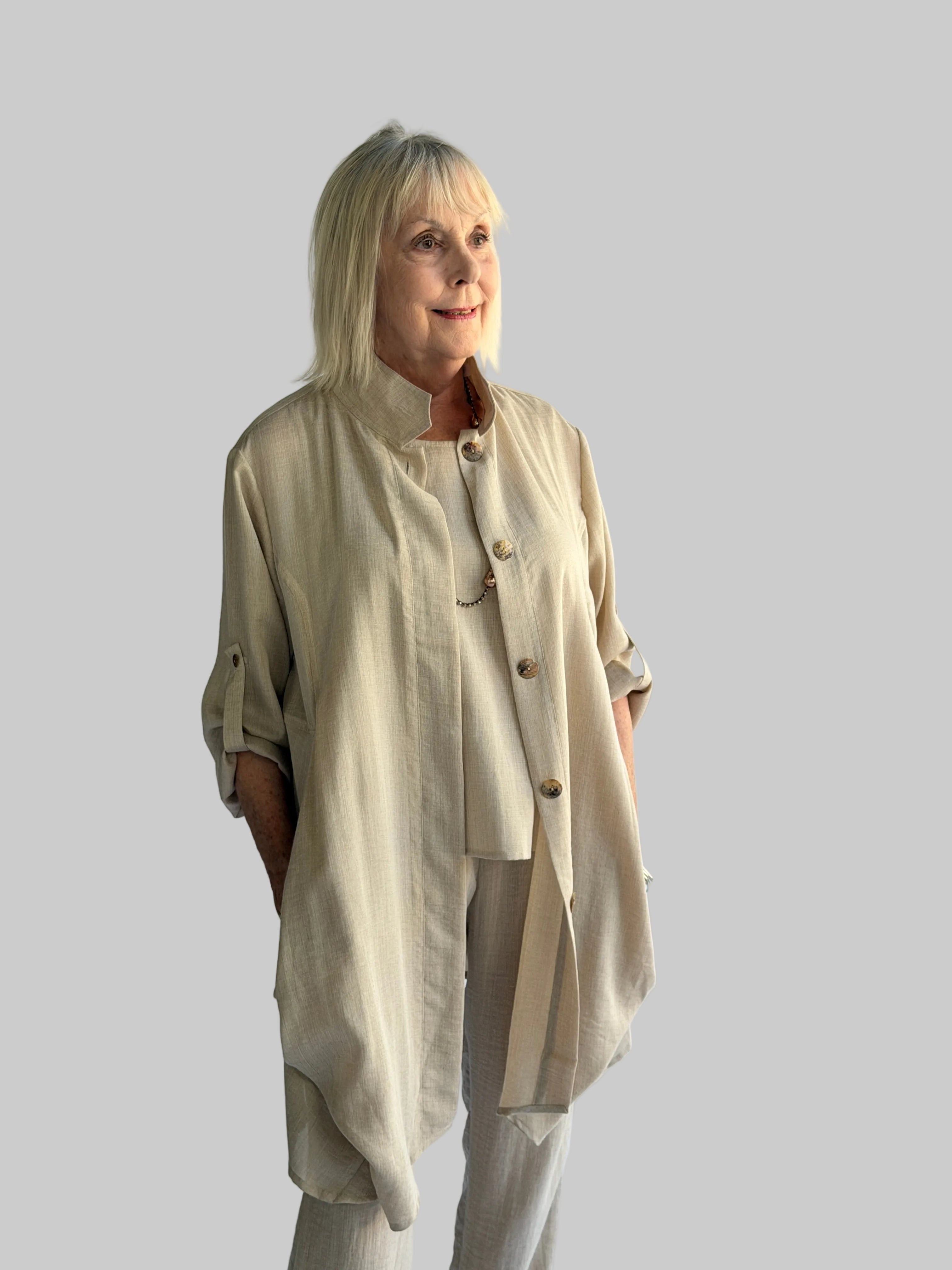 Hidden Button Long Jacket Fridaze