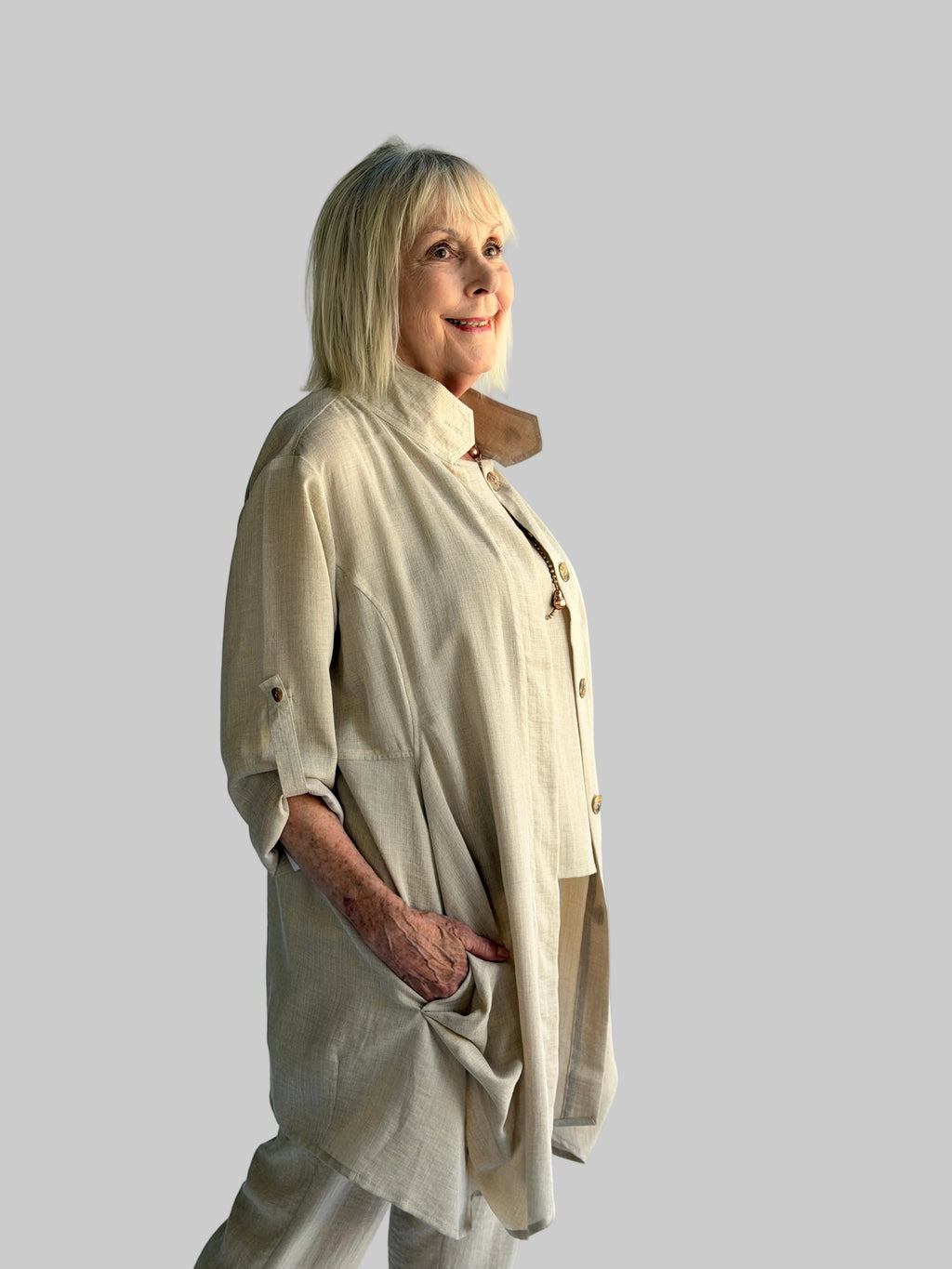Hidden Button Long Jacket Fridaze