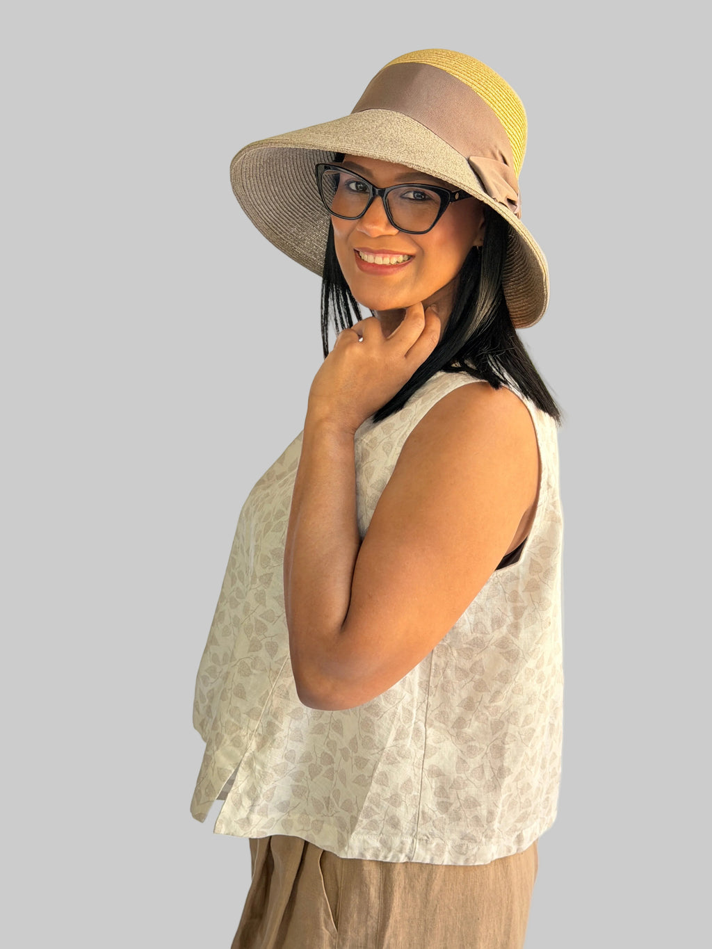 Print Button Back Sleeveless Top