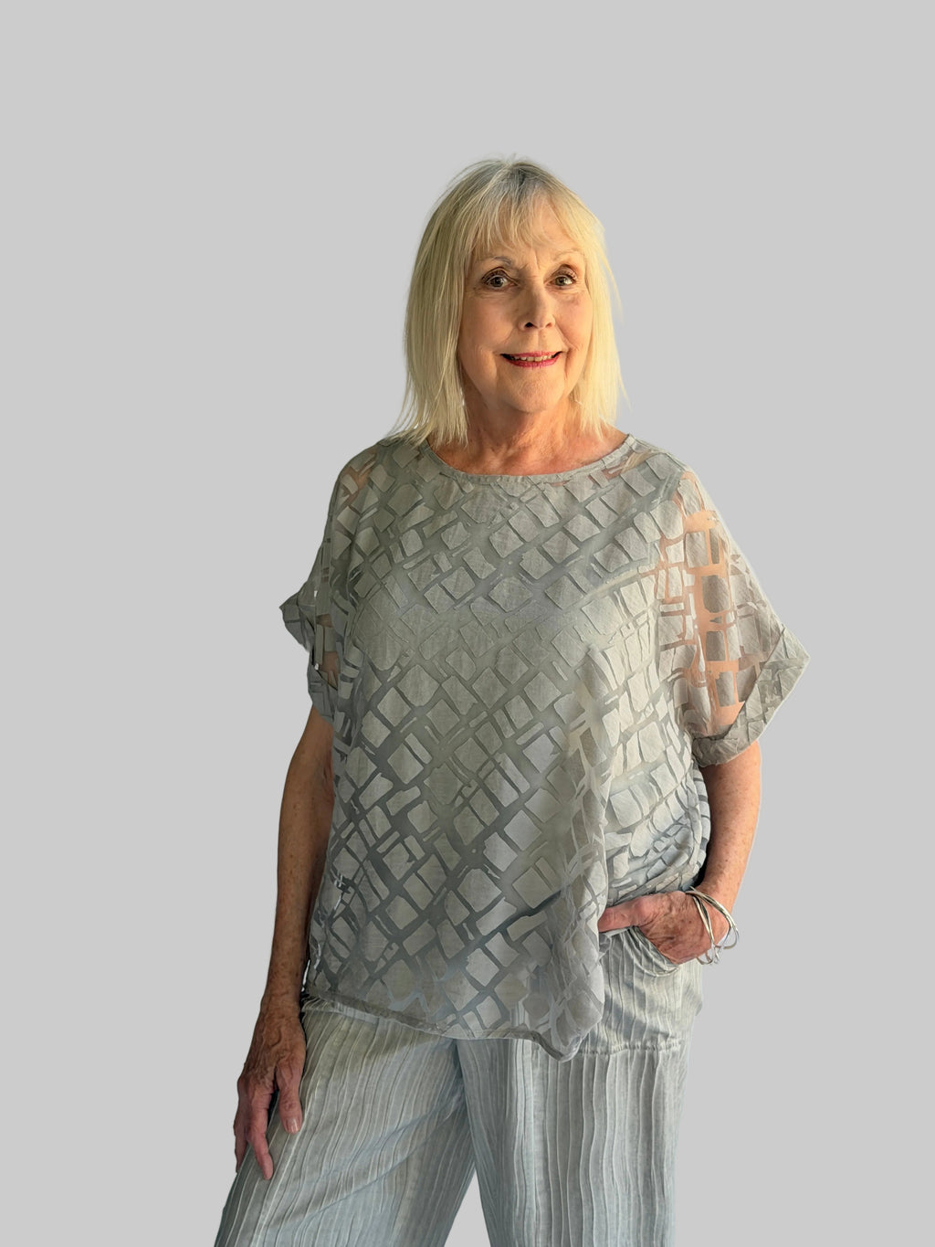 Top 1108 Two- Piece Camisole Set with Sheer Pattern Top