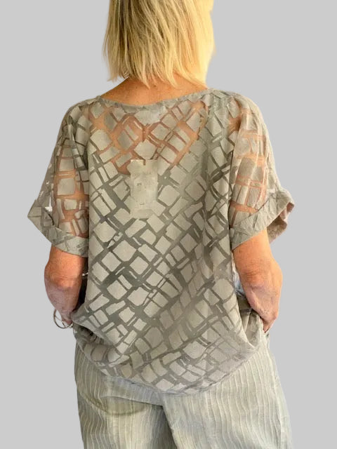 Top 1108 Two- Piece Camisole Set with Sheer Pattern Top