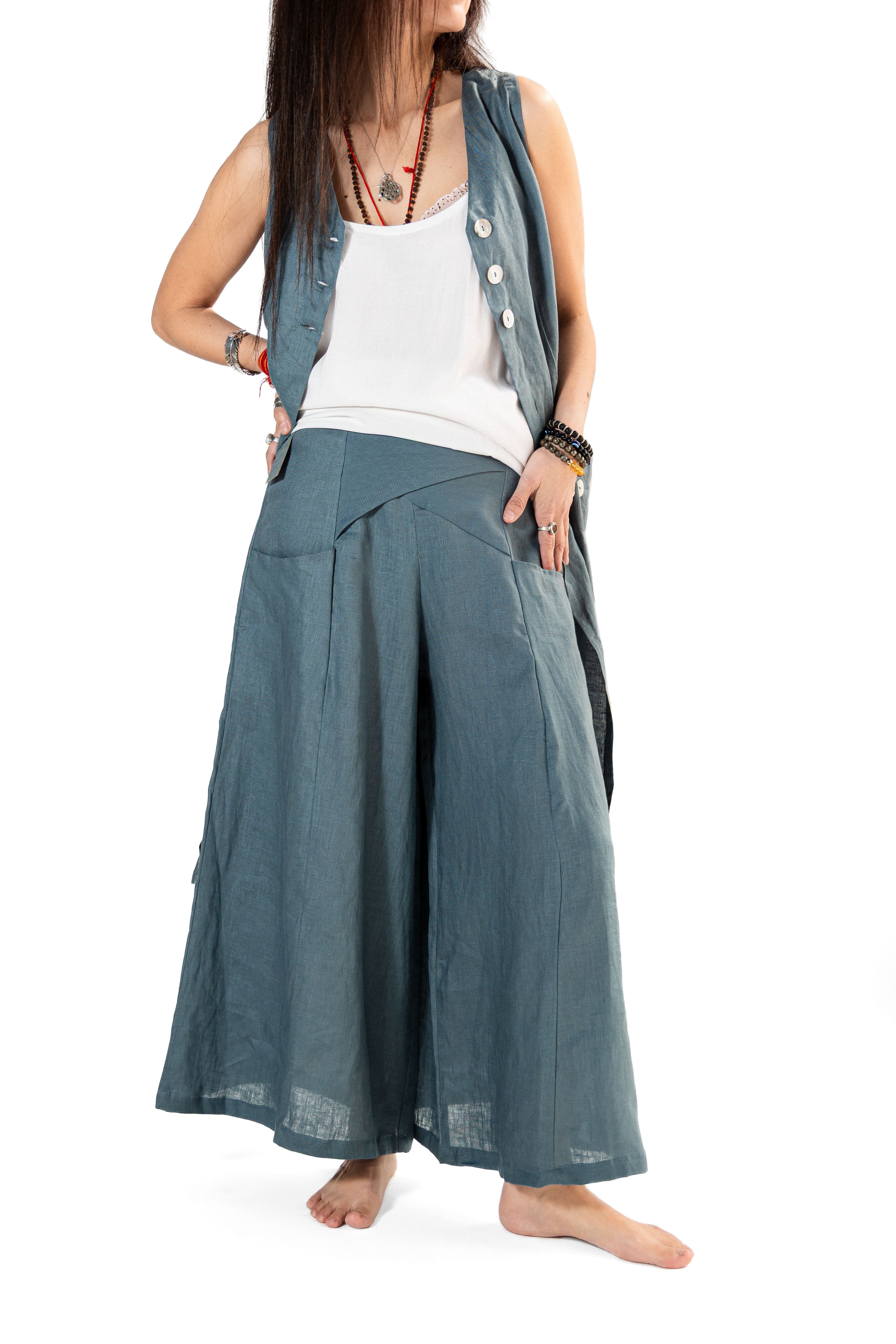 Long Vest - Pockets Linen