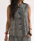 Sleeveless Twinbutton Top - Stripes