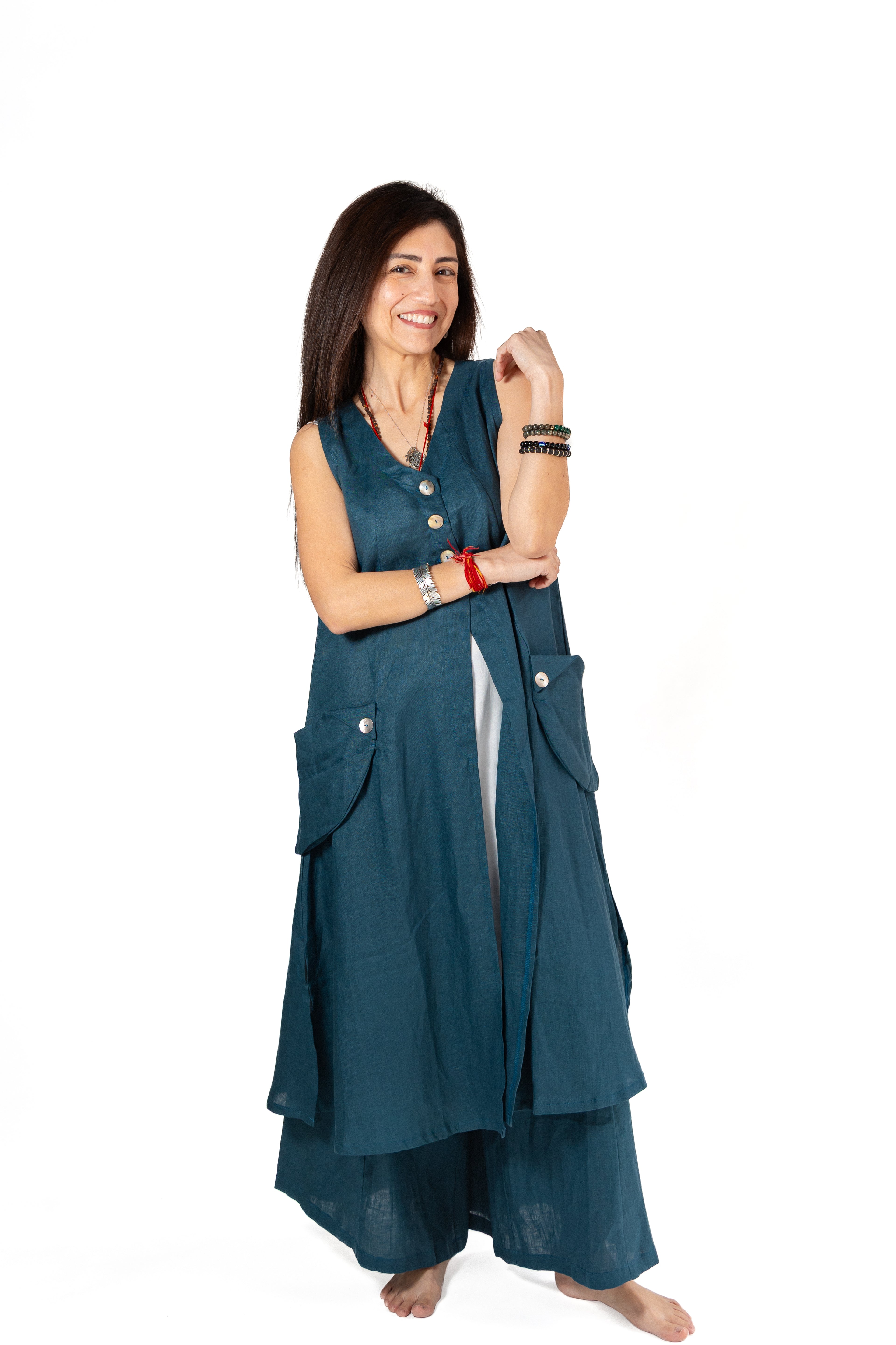 Long Vest - Pockets Linen