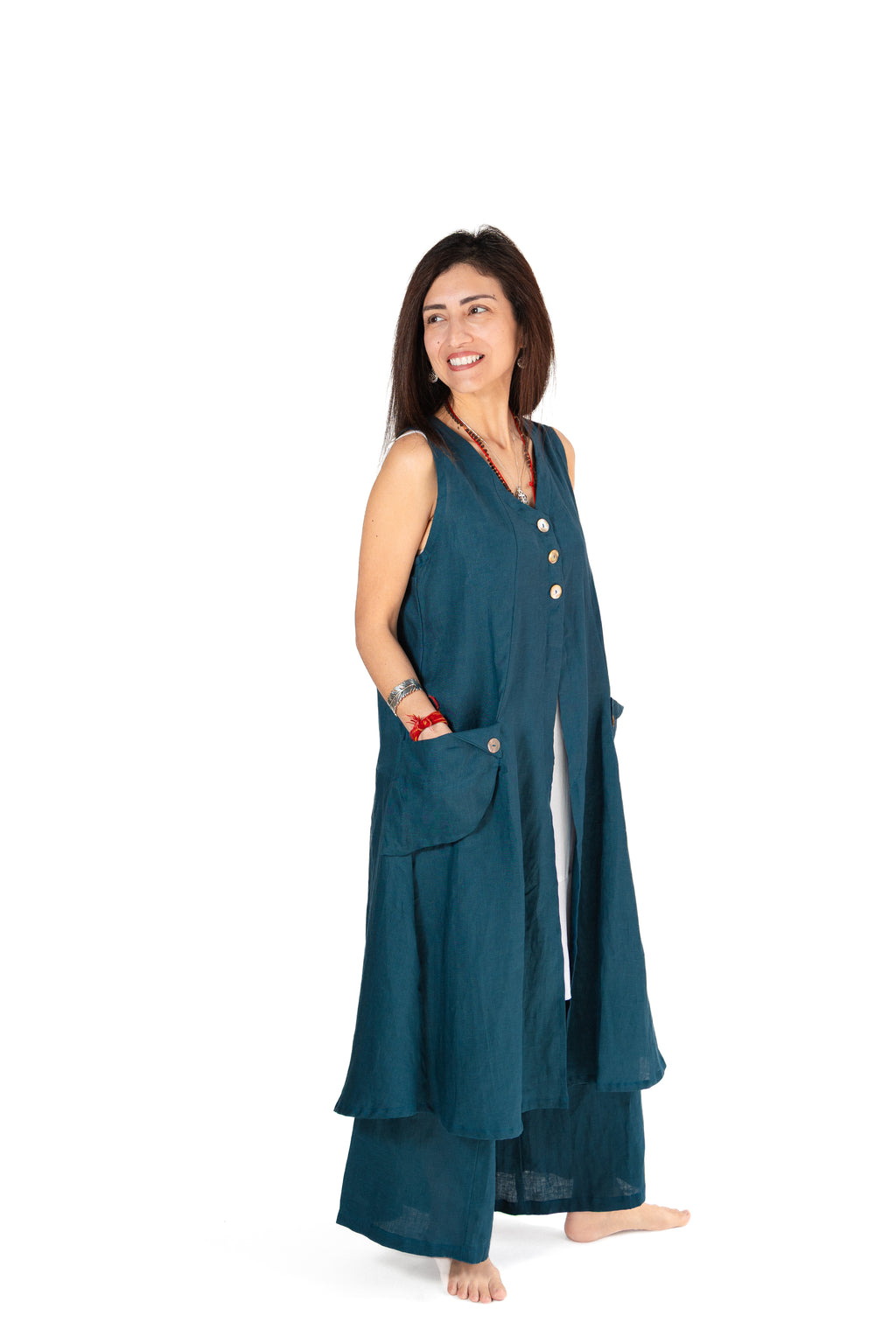 Long Vest - Pockets Linen